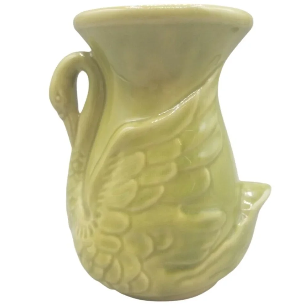 Shawnee Swan Vase Olive Green Art Pottery 6